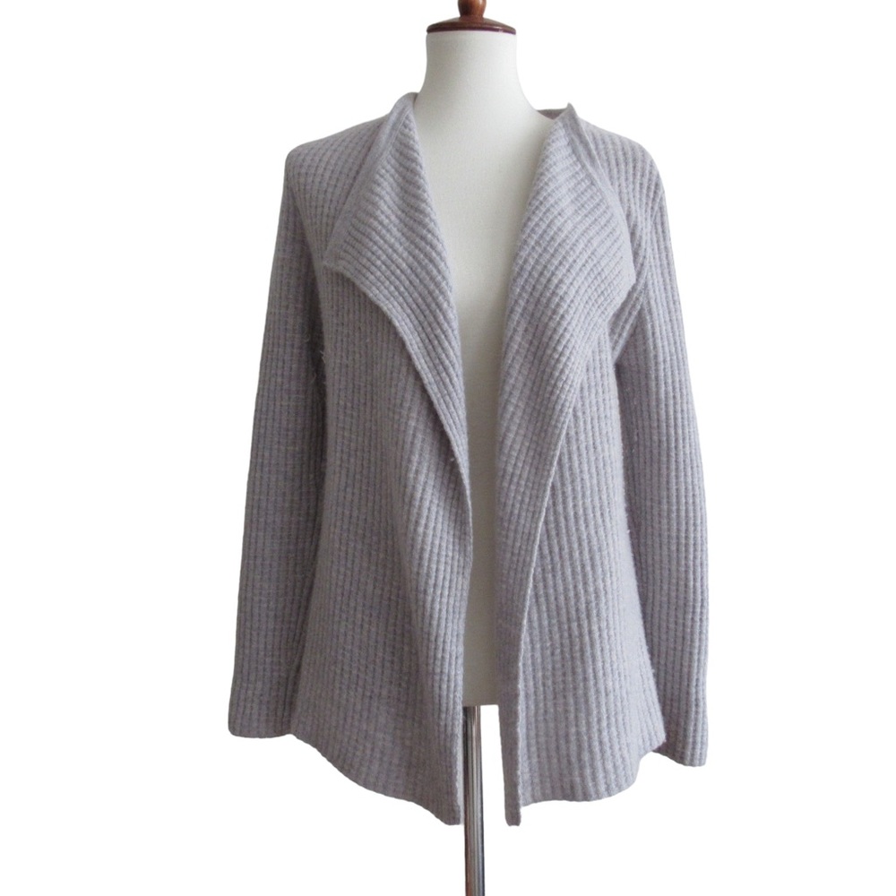 Garnet Hill Grey Cashmere Cardigan Sweater Size Large Open Front Long Line - Picture 10 of 10